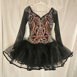 Curtain Call Sequin Long Sleeve Black Ballet Tutu Leotard Sz AME